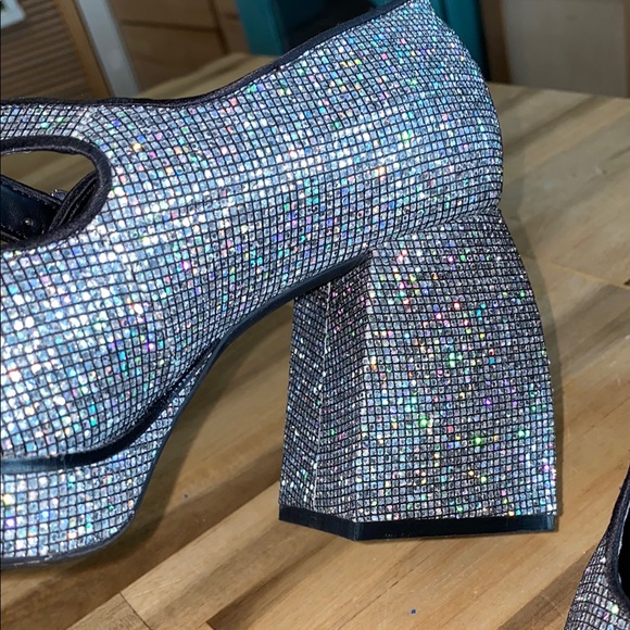 Gianni Bini silver holographic Sparkling Mary Jane square Heels - Picture 13 of 15